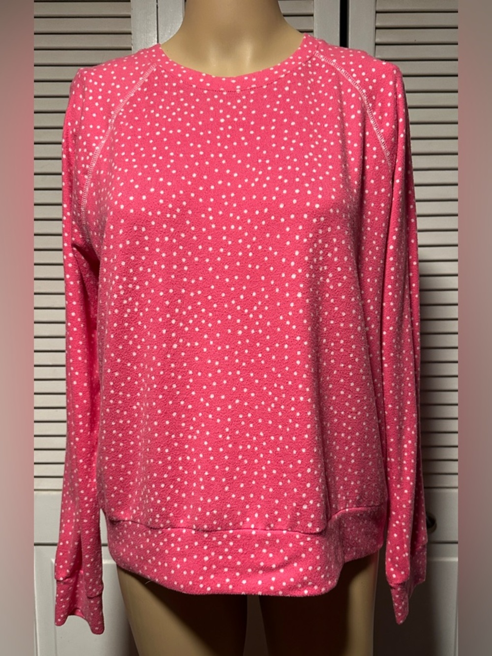 PJ Salvage Pajama Top Pink with White Polka Dots Long Sleeve M